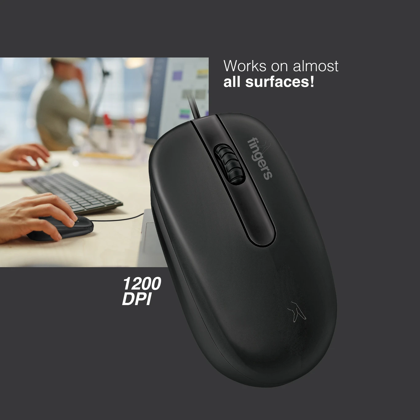 FINGERS MasterHit Wired Ambidextrous Optical Mouse (USB 2.0, Matte Black)